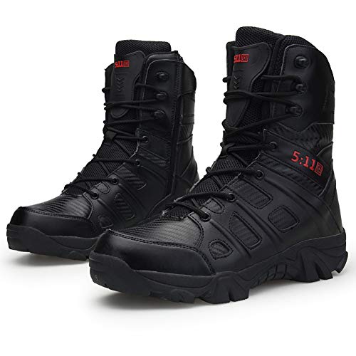 Bitiger Men's Combat Boots with Side Zipper Velcro and Casual Outdoor Mountaineering Trekking Commando Tactical Boots