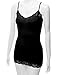 RT1004 Ladies Adjustable Spaghetti Strap Lace Trim Long Tunic Cami Tank Top Black L