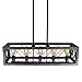 Baiwaiz Rustic Wood Chandelier, Metal Rectangle Dining Room Chandelier Lighting Farmhouse Kitchen Pendant Island Light Fixtures 5 Lights Edison E26 032