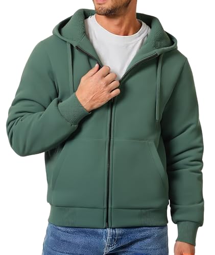 Geeksport Hoodie Herren Mit Reißverschluss Kaputzensweatjacke Winterjacke Casual Gefütterte Hoodie Männer Blassgrün L