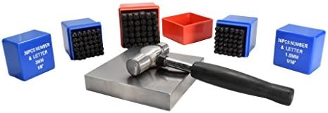 110 Piece Metal Stamping Kit | 1/16" 1/8" 1/4" Number and Capital Letter Punch Sets with Steel Bench Block and Ball Pein Hammer
