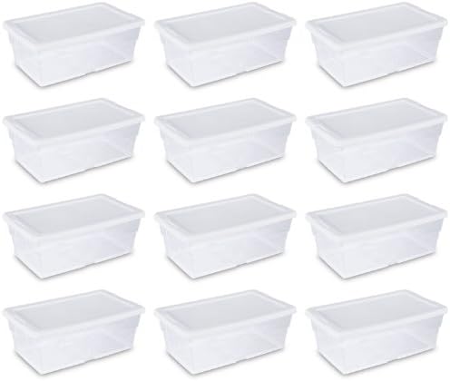 12 Boxes Set Sterilite 6 Quart Storage Tote Shoe Box Containers Clear Closet Tub