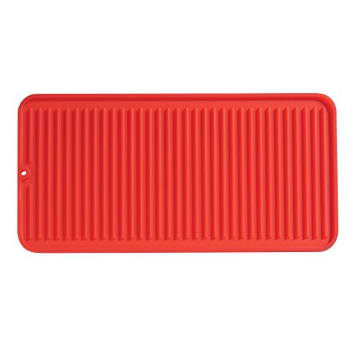 mDesign Silicone Dish Drying Mat and Protector for Kitchen Countertops, Sinks: Ribbed Design, Heat Resistant, Dishwasher Safe, BPA Free - Pack of 2, Small, Red