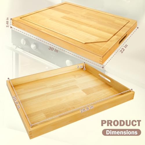 4 In 1 Noodle Board Stove Cover Lightweight Cutting Board Wood Stove Top Covers for Electric Stove, Glass Gas Stove Cover for Gas Burners - 30" x 22"