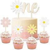 42 PCS Boho Groovy Acrylic Retro Hippie Daisy Flower Cake Topper For Decorating Bohemian Wedding Party Supplies