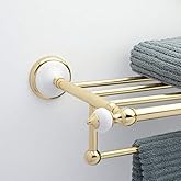 Signature Hardware 413149 Adelaide 21-3/8" Solid Brass and Porcelain Towel Rack - Polished Brass