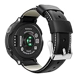 MoKo Watch Band Compatible with Garmin Forerunner 235, Premium Genuine Leather Watch Strap Fit Garmin Forerunner 235/235 Lite / 220/230 / 620/630 / 735XT Smart Watch - Black