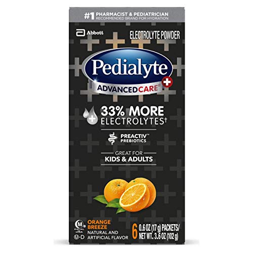 Pedialyte AdvancedCare Plus Electrolyte Powder, with 33% More Electrolytes and PreActiv Prebiotics, Orange Breeze, Electrolyte Drink Powder Packets, 0.6 oz (18 Count)