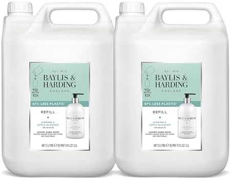 Baylis & Harding Jasmine & Apple Blossom Anti-Bacterial Hand Wash 5 Litre Refill (Pack of 2 - Total 10 Litres) - Vegan Friendly
