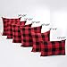 4TH Emotion Set of 2 Christmas Buffalo Check Plaid Throw Pillow Covers Cushion Case Polyester for Farmhouse Home Decor Red and Black, 20 x 20 Inches