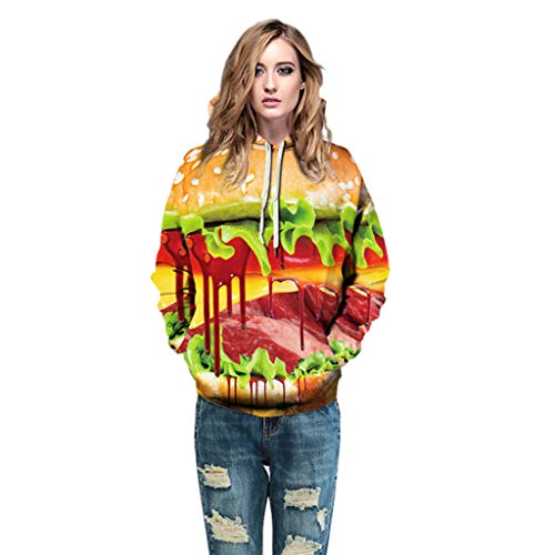 Jessie storee Helloween Hooded Sweatshirt Bloody Hamburger Print Pullover Hoodie Women Men Couples Unisex Horror Terror Sweatshirts Clothing Large Size Sweater Loose Baseball Uniform Tide,Yellow,M