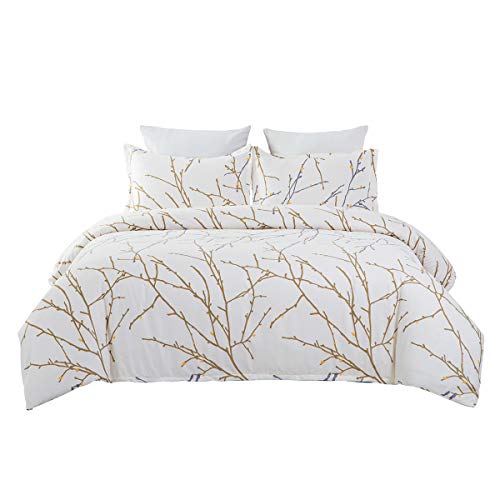 YEPINS-Microfiber-Printed-Floral-Duvet-Cover-Set-with-Zipper-Closure-Branch-Printed-Pattern-Beige-Color-King-Size
