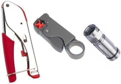 RG6 Coaxial Wire Stripper Crimper Tool Set Kit, Connectors, Tool, Rotary Stripper (5 Connectors)
