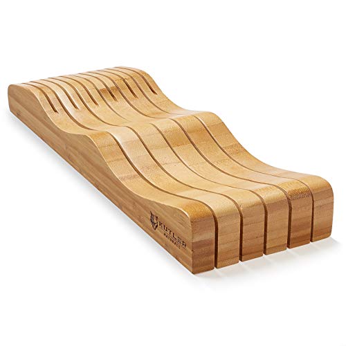 KUTLER 11 Slot In-Drawer Bamboo Knife Block - Wooden Storage Organizer and Holder for Kitchen Cutlery Butcher Knives - Thumbnail 4