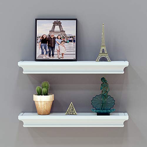Floating Shelves White for Wall, Crown Molding Wall Mounted Shelves Set of 2 (White, 16.9x4x1.8