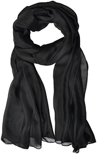 LO SHOKIM Women Solid Color Lightweight Breathable Scarves 75"x35" Chiffon Imitated Silk Fabric Shawl Sunscreen Scarves Shawls Black