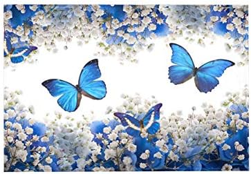 Yumansis Area Rugs Smooth Rugs Anti-Skid Carpet Floor Mat Dining Room Home Bedroom with Butterfly Blue Flowers Pattern 160x122cm/63'x48'