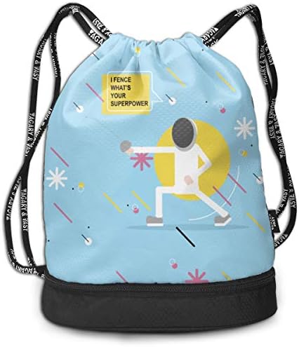 Girls & Boys Drawstring Sack Theft Proof Lightweight Beam Backpack, Traveling Shoulder Bags - Cute Fencing Blue Waterproof Backpack Soccer Basketball Bag