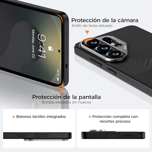 BENKS Funda Kevlar para Samsung Galaxy S26 Ultra, Carcasa Magnética con Protección Antigolpes TPU y Marco de Cámara de Aluminio, Funda Premium Ultrafina para S26 Ultra, Negro Carbón