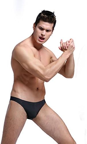 Nynelsong Men's Underwear bikini Ice silk Brief Soft and Breathable Sexy Briefs, 1-Pack,Black-XXL