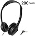 SmithOutlet 200 Pack Low Cost Headphones in Bulk | Model SG-313-200 | Wired 3.5 MM Jack Connectivity | Black Leatherette Cushions | for Schools, Classrooms, Students, Libraries