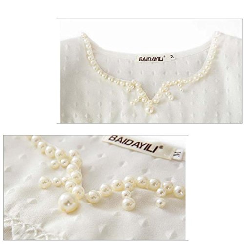 YANG-YI Women Lace Short Sleeve Shirt V Neck Doll Chiffon Blouse Sweet Sytle Tops (2XL, White) - Thumbnail 6