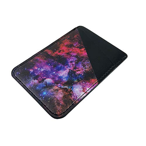 Obbii Outer Space Nebula Galaxy PU Leather Card Holder for Back of Phone with 3M Adhesive Stick-on Credit Card Wallet Pockets for iPhone and Android Smartphones