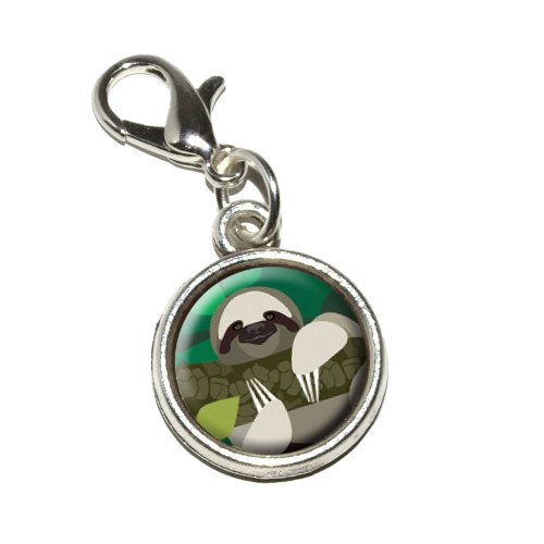 Graphics and More Geometric Sloth Antiqued Bracelet Pendant Zipper Pull Charm with Lobster Clasp