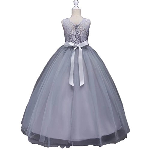 ZAH Girl Dress Kids Ruffles Lace Party Wedding Dresses Christmas Gowns(Gray,13-14Y) - Thumbnail 2