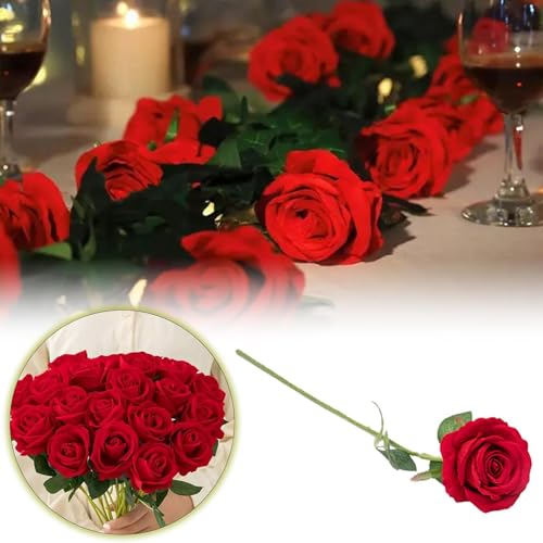 Générique 12pcs Rouges Roses Fleurs Artificielles, Roses en Soie EléGante Rose Cadeau, Romantique Saint Valentin FêTe des MèRes NoëL Anniversaire Rose, Le Mariage, La Maison, DéCoration De FêTe (B)