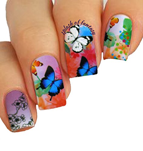 Nail Art Water Slide Tattoo Decals  Full-Cover  Abstract & Large Flowers, 10 - pack  /CVII/