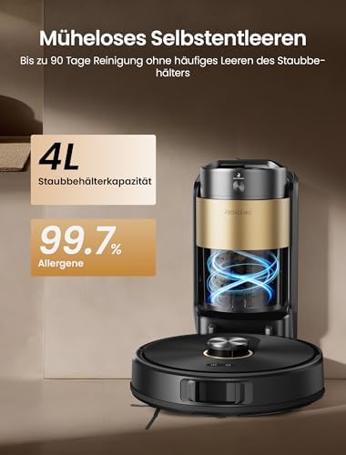 Q20 Plus Saugroboter mit Wischfunktion, 10000Pa 200min Staubsauger Roboter mit Beutellose Entleerungsstation, 3-in-1 Saug und Wischroboter für Tierhaare, Teppiche, Hartböden, Schwarz