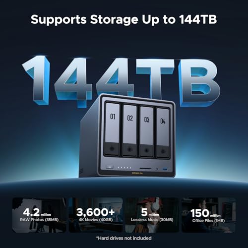 UGREEN NAS DXP4800 Pro 4-Bay Desktop NAS, Intel® Core™ i3-1315U 6-Core CPU, 8GB DDR5 RAM, Built-in 128G SSD, 1x 10GbE, 1x 2.5GbE, 2X M.2 NVMe Slots, 4K HDMI, Network Attached Storage (Diskless)