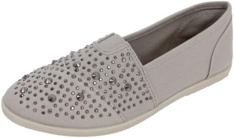 Light Grey Mini Rhinestones Studded Spike Canvas Slip on Flats Sandals Malta (7 M US Women)