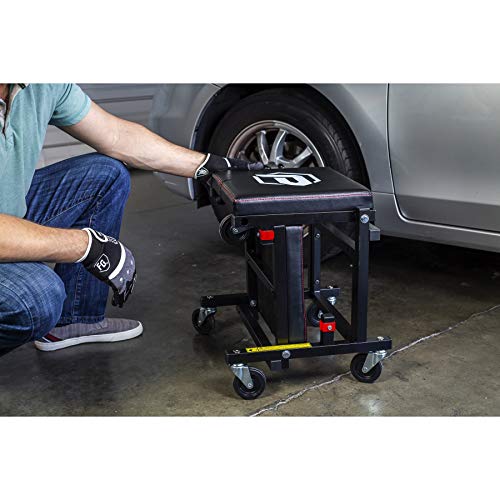 Powerbuilt 2in1 Rolling Creeper Seat Converts from High to Low Roller Seat, Fast, ToolFree