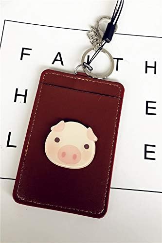 Animal Cartoon Giraffe Square Pickup Sets Bus Card Sets Key Chain Campus Meal Card Sets Bank Card Holder (Brown Bottom Pig
