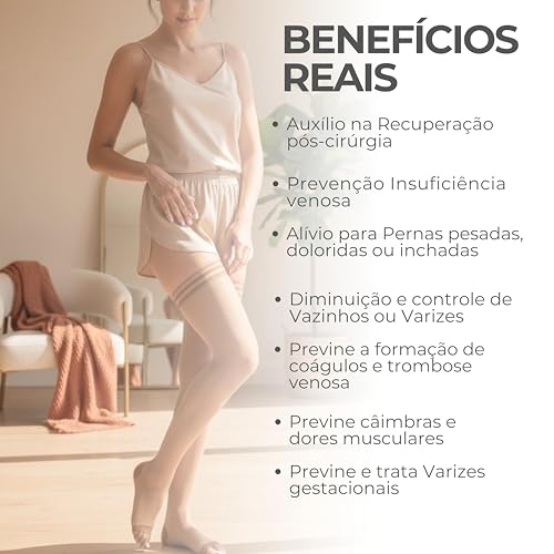 Meia de Compressão Feminina 7/8 Coxa ATTIVA 20-30 mmHg Ponteira Aberta | Indicada para varizes, trombose, edema e pós-cirúrgico. Compressão graduada alivia o peso e o cansaço nas pernas