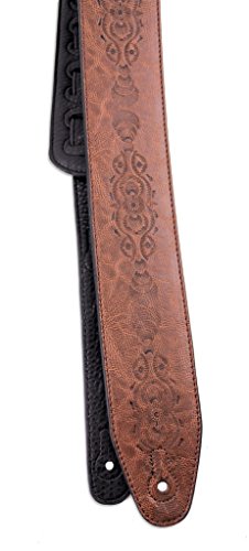 Walker & Williams G-504 Saddle Tan Tooled Leather Strap with Padded Glove Leather Back