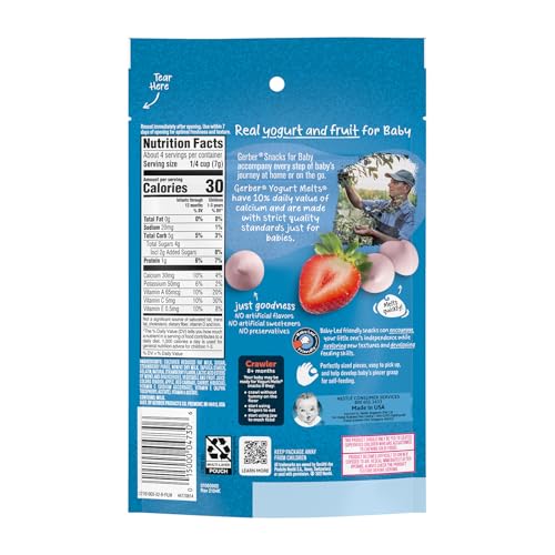 GERBER SNACK FOR BABY YOGURT MELTS STRAWBERRY 1OZ POUCH.