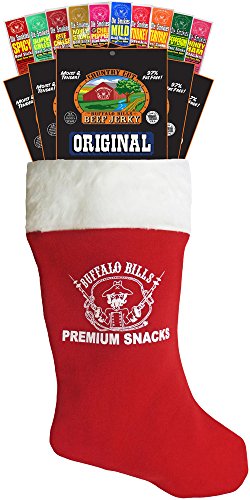 Buffalo Bills 15-Piece Beef Jerky and Beef Stick Sampler Red Christmas Stocking (15 mixed packs)