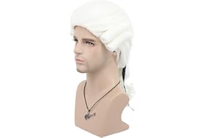 VGbeaty Man Colonial Judge Wig Long Curly White Wig Halloween Costume Cosplay Wig