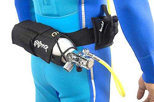 DXDiver Weigh Integrated Nylon Belt SPG Gauge Regulator Fill Adapter Pony Setup Spare Air Scuba Dive Egressor Rapid Entry Rescue Clean Boat Propeller Lobstering (13 cu ft, Button Gauge)