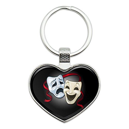 Drama Comedy Tragedy Masks Theater Heart Love Metal Keychain Key Chain Ring