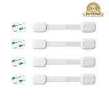 Child Safety Locks 4 Pack by Vanble, Baby Proofing Cabinets, Drawers, Fridge, Toilet Seats - Easy to Use & No Tools or Drilling - New Bonus: Reusable with Extra 3M Adhesive Included, White