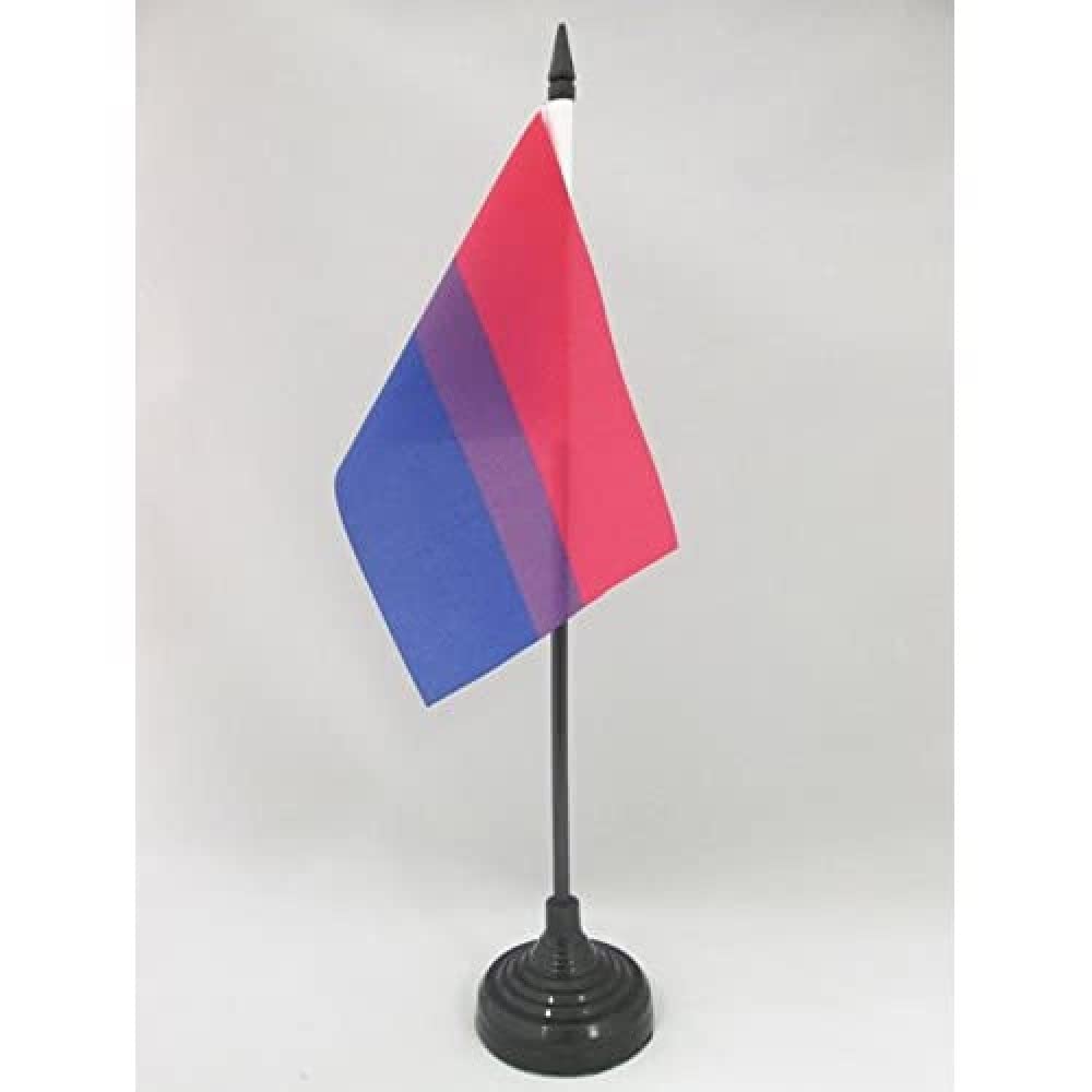 AZ FLAG - Bisexuel Table Flag 4'' x 6'' - Bi Pride Office Mini Banner 100% Polyester 15 x 10 cm - Mini Desk Flag with 10'' Pole and Black Plastic Base