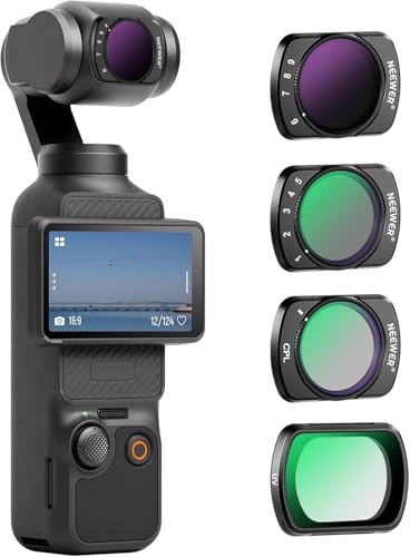 NEEWER Filter Set Compatible with DJI Osmo Pocket 3 / Pocket 4 / Xtra Muse, 4 Pack Magnetic ND Filter Action Camera Accessories Kit (UV + CPL + Variable ND2-32 + ND64-512)
