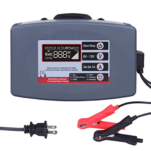 CARTMAN Smart Battery Charger, Battery Maintainer 12V 7A/5A/3A for Gel, STD or Lithium, AGM, Wet, Calcium, Desulph Batteries