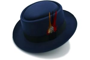 Cotilafi Classic Pork Pie Hat with Feathers Flat Top Fedora, Vintage Panama Hats, Warm Comfortable Jazz Cap