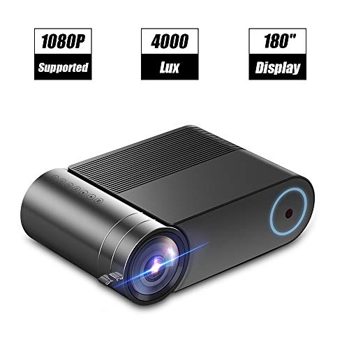Laiduoao Video Projector, 1080P Mini Projector 4.3 “LCD Light Projector with 180” Display Area, 4000 Lumen Portable Projector with 50,000 Hrs LED Lamp Life, Full HD Projector