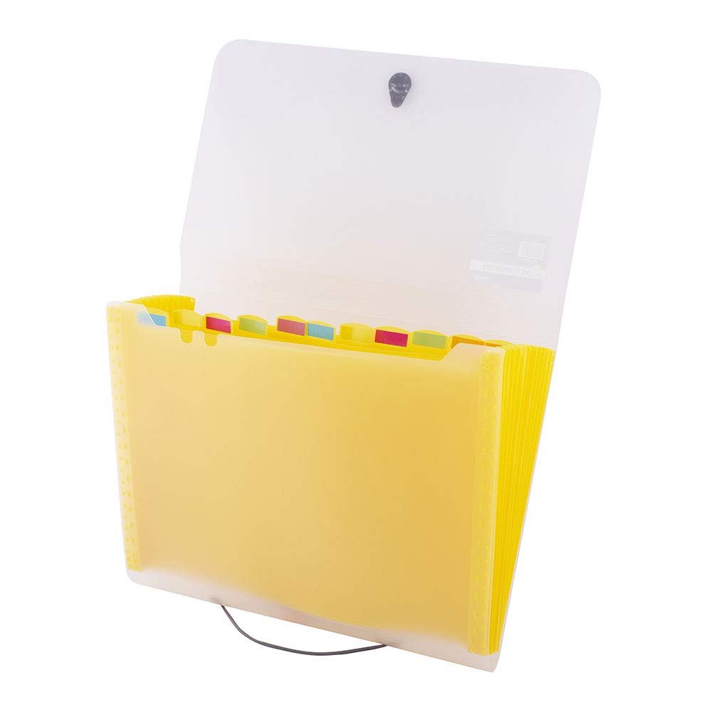 D.RECT 5540 Sorter Pouch | Document Sorter, School, Alphabetical | Expandable Document Pockets | 12 Compartments | School, Office, Home | A4 | Yellow